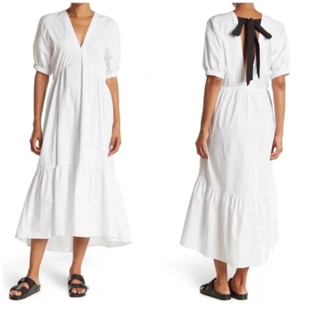 Top Top White Cotton Cottagecore Midi Dress Puff Sleeve Petite 4 NWOT